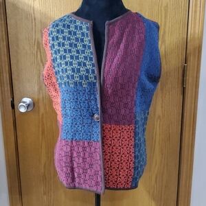 Norm Thompson knit block colored single button sweater vest nwot